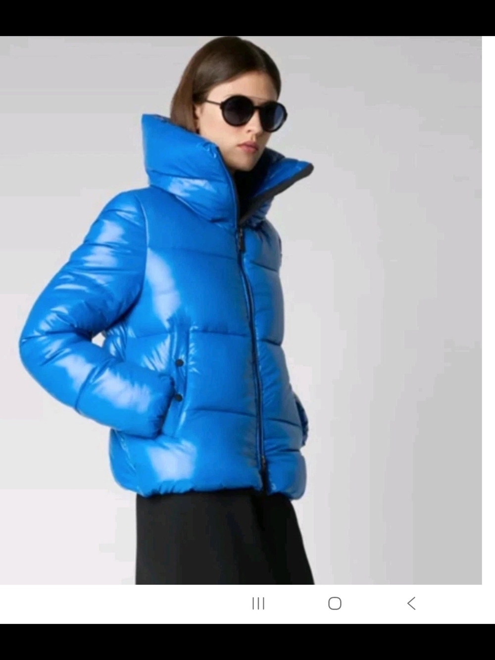 SAVE THE DUCK Bright Blue Glossy Puffer Jacket with High Collar Size XXL